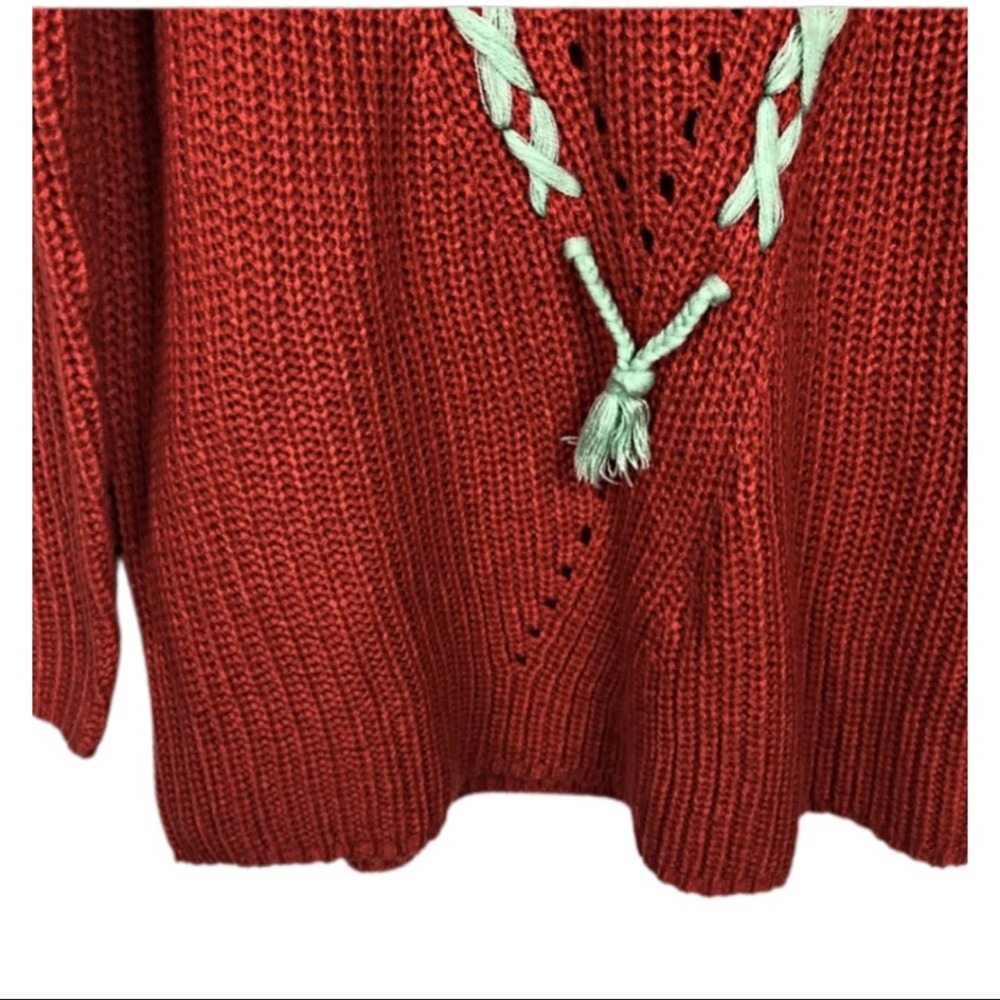 Hayden LA Lace up Braid Tassel Sweater Rust orange kids sweater - Picture 4 of 9